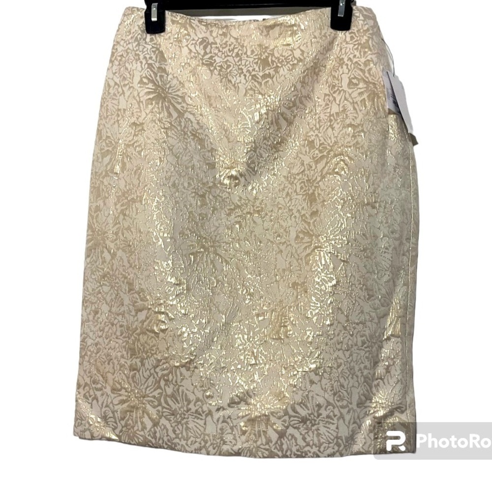 Liz Claiborne Gold Metallic Midi Skirt Size 6 NWT